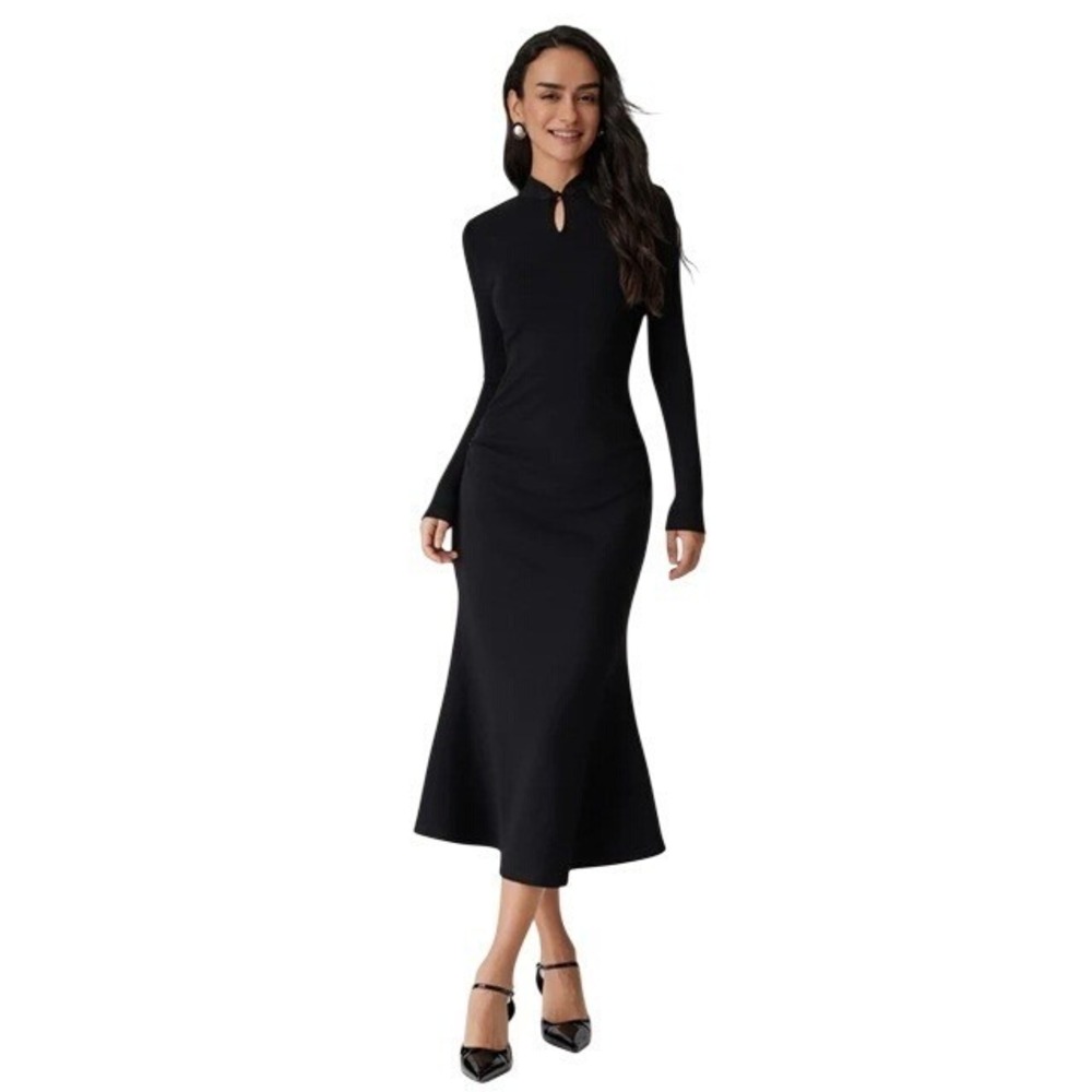 OGL Black Long-Sleeve Midi Dress